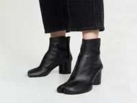 Buty seksowne, zwykłe skórzane dzielone palce u nogi okrągłe masywne obcaski kostki kobiety zapatos mujer moda jesienna buty botas7577718