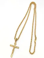 Jesus Crucifix Cross Pendant Fine Yellow 4mm 이탈리아 로프 힙합 체인 목걸이 31inch 22k 솔리드 골드 18ct 태국 바트 GF5924398