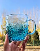 Summer Starbucks Dazzle Blue Gradient Scale di pesce Glass Coffee Mug Mug Heln Relief sirena Coppa trasparente 355ML5730874