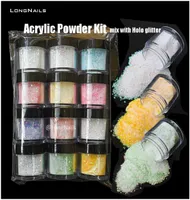 Powders de acrílico Líquidos 12pcs 10 ml Glitter fluorescente Mixto Clear Powder Dipping Starry Fantasy Monomer Nail Arts Holográfico S K6975034
