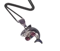Iced Out Cartoon Shark Necklace Chain Micro Paled Cubic Zircon Animal Necklace Bling Men Hip Hop Jewelry3207659