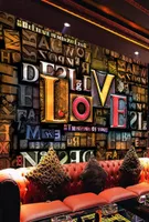 Papier PO sur PO personnalis￩ 3D st￩r￩oscopique en relief Cr￩ation Fashion Lettres anglaises Love Restaurant Cafe Background Mural Decor5251907