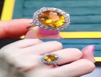 Classical Elegant Oval Yellow Crystal Citrine Gemstones Diamonds Rings for Women 18k White Gold Filled Silver S925 Jewelry Bands2411638