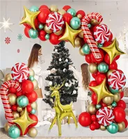 146pcs Weihnachts -Ornamente Party Decor Balloons Weihnachtsgirlandengewölbe Kit Großer Krücken Candy Star Foil Ballons Gold Red Green Latex HO5037136