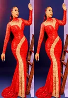 2021 Plus Size Arabic Aso ebi Red Luxurious Sparkly Prom Dresses Beaded Squinded Evening Party Second Recences Gow8315255