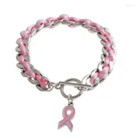 Charm Bracelets October Breast Cancer Awareness Pink Ribbon Bracelet Braided Anniversary Chain Decoration PRB005 1pcs Sold