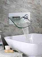 Wand gemonteerd waterval glazen tuit chroom messing badkamer kraan enkele handgreep en koude mixer tap4720986