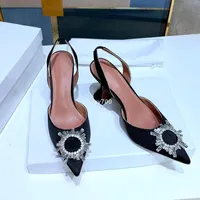 Amina Muaddi Real Silk Crystal Sexy Heels Dress Shoes Womens Extreme High Ladies Pumps Woman Fashion Designer Shoe Top Qua BBB