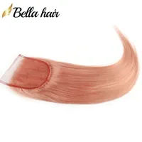 Человеческое кружевное закрытие с детским отбелительными узлами волос 4х4 Розовый зеленый кусочек серый 99J фиолетовый