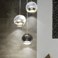 Pendant Lamps Creative Black Gray Green Marble Stone Ball Shape LED Glaring Cord Droplight Bedside Aisle Living Room Lights