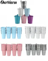 Mini Tinplate Metal Bucket Icing French Fries Tin Pails Wall Vertical Hanging Bucket Iron Holder Basket Colorful Y03053306392
