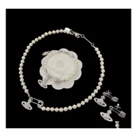 Bracelet Earrings Necklace Pearl Bracelet Fl Drill Ins Personality Pin Piercing Diamond Planet Pendant Western Queen Designer Jew Dhry4