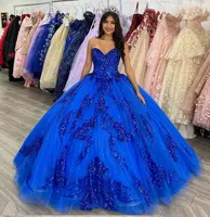 Luxury Royal Blue Quinceanera Dresses Ball Gown Sparkly Sequins Corset Princess 16 Prom Dress Pageant Party Vestidos De 15 Anos