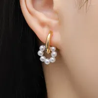 Hoop Earrings Korea Information Pearl Round For Women Simple Elegant Geometric Metal Engagement Jewelry Gift