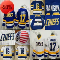 Charlestown Men 16 Jack Hanson Jerseys 17 Steve Han Ice Hockey Jersey Embroidery Vintage 18 Jeff Hanson CCM Hockey Jerseys