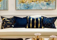 Luxury Blue Gold Cushion Covers Decorative Pillow Case Appliqu Throw Pillowcases 45 x 45 50 x 50 Cushion for Sofa Bedroom9876100