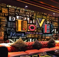 Papier PO sur PO sur personnalit￩ 3D St￩r￩oscopique en relief Cr￩ative Fashion Lettres anglaises Love Restaurant Cafe Background Mural Decor2372497