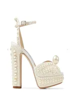 Bride sandal luxury designer shoes Women dress shoe sacora peep toe pumps wedding white pearl hollow words buckle female sandals w7448663