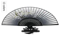 Whole 50pcslot Folding Hand Fan Fabric Floral Bamboo Pocket Fan Mariage Wedding Box Decor12555867