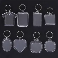 Rectangle Heart Clear Blanks Acrylic Keychains Insert Photo Picture Frame Keyring DIY Split Ring Key Chain Gift wholesale