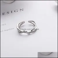 Band Rings Authentic 100 925 Sterling Sier Ring Geometric Wave Opening Finger For Women Wedding Engagement Jewelry Gift Ymr686 Drop D Otxar