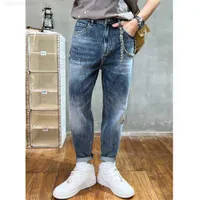 Men's Jeans Streetwear Men 2022 New Pattern Recreational Blue Haren Pants Chaopai Small Trouser Leg Self-cultivation Autumn Femaled74p