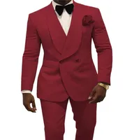 Newest DoubleBreasted Burgundy Paisley Groom Tuxedos Shawl Lapel Men Suits 2 pieces WeddingPromDinner Blazer JacketPantsTie4315177