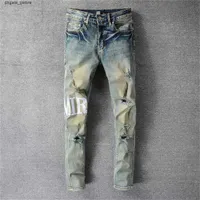 Herren Jeans Designer Punk gerissen Hosen Pantalon Homme für Männer Retro Old Street Modebrief Motorrad048m