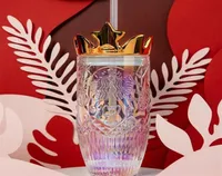De nieuwe Starbucks Valentine039S Day Dazzle Color Crown Glass Straw cup 430 ml Relief Mermaid Logo Coffee Mug 18oz Ice Cup218O5030389