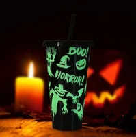 2022 new Halloween props 710ml plastic color luminous tumbler creative gifts drink straw luminous cup4677093