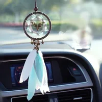 Interior Decorations Deer Dream Catcher Handmade Car Rearview Pendant Feather Wind Chimes Charm Hanging Decoration 2.8" Diameter