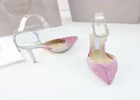 Cinderella Sandals Pointed High Heel Slippers Wedding Bride Latte Leather Women039s Crystal Decoration 34427324830