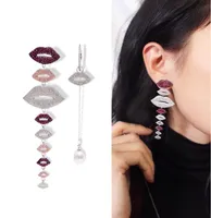Asymmetry Lips Dangle Drop Earrings Bling Full Colorful Cubic Zirconia Jewelry Women Girl Gift6429328