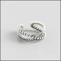 Полосовые кольца 100 подлинные 925 стерлингового открытого кольца для женщин, корея, винтажные слои mti плетение бусин