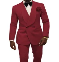 Nyaste dubbelbr￶dande Bourgogne Paisley Groom Tuxedos Shawl Lapel Men Suits 2 Pieces WeddingPromdinner Blazer JacketpantStie7299779