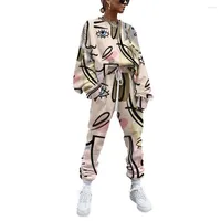 Camas masculinas 2022 Set Wanita Seni Abstrak 3D Modo Keren Baru Musim Gugur Dingin Tren Eropa Leher-O Kaus Celana Jogger