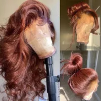 Mänskligt hår HD spetsfront peruk brun färgad brasiliansk kroppsvåg peruk perruque cheveux humain för kvinnor förplukted