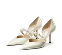Luxury Elegant Women Summer Pumps Sandals Senior AURELIE 85 mm Trendy Pointed Toes Pearl Ankle Strap Designer Paris Ladies Wedding9708584