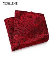 F174 Classic Men039S Silk Handkufe Vintage Hanky ​​Woven Red Floral Pocket Square 2525cm Wedding Party Chest Handduk Accessori6261648