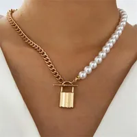 Gargantilla vintage imitación irregular cadenas de bloqueo de perlas collar geométrico geométrico colgante colgante de amor para mujeres joyas punk