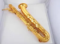 Non -marchio pu￲ personalizzare logo baritono sassofono in ottone corpo oro superficie della lacca e strumenti musicali piatti sax con bocchino Can4612303