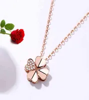 18k Plated Rose Gold Clover Necklace Women039s 925 Sterling Silver Color Chain Pendant Headdress Gift2112572