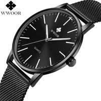 WWOOR Top Brand Men's Watches Waterproof Stainless Steel Luxury Men Quartz Sports Wrist Watch Male Black Clock Relogio Mascul268B