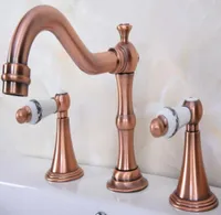 Bathroom Sink Faucets Deck Mounted 3 Holes Bath Tub Mixer Tap Vintage Retro Antique Red Copper Brass Widespread 2 Handles Basin Fa6565217