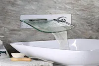 Wand gemonteerd waterval glazen tuit chroom messing badkamer kraan enkele handgreep en koude mixer tap1835328