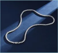 ペンダントネックレスReal 4mm with Gra 925 Sterling sier Moissanite Tennis Necklace Men Chain Fine Jewelry Drop Delivery 2022 N4422899