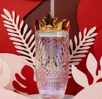 De nieuwe Starbucks Valentine039S Day Dazzle Color Crown Glass Straw cup 430 ml reliëge Mermaid Logo Coffee Mug 18oz Ice Cup218O5752249