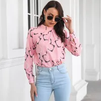 Women's Blouses & Shirts Loose Casual Women Tops Full Sleeve Pullover Tunics Blusa 2022 Spring Fashion Print Pleated Street Style Pink