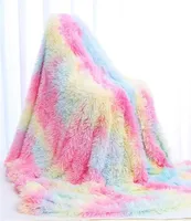 SUCSES Tiedyed Gradient Blanket Long Shaggy Faux Fur Throw Blankets Flannel Fleece Rainbow Throws and Blankets for Bed Sofa3746939