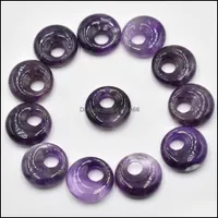 Charms de 18 mm Cristales de amatista de piedra natural Gogo Donut Pendants Beads para joyas que hacen componentes de entrega de gotas al por mayor DH4VR